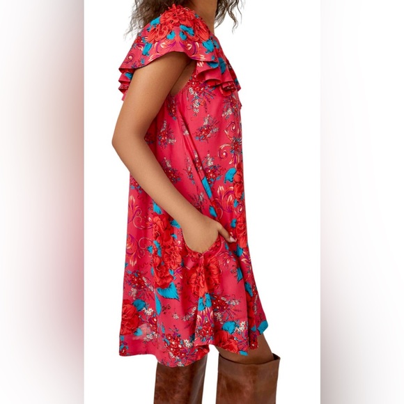 🔖 FREE PEOPLE
Yara Printed Flutter-Sleeve Floral Minidress Pink Red OB1705306 - Picture 5 of 10